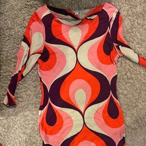 Boden Retro Red and Purple Long Sleeve Dress
